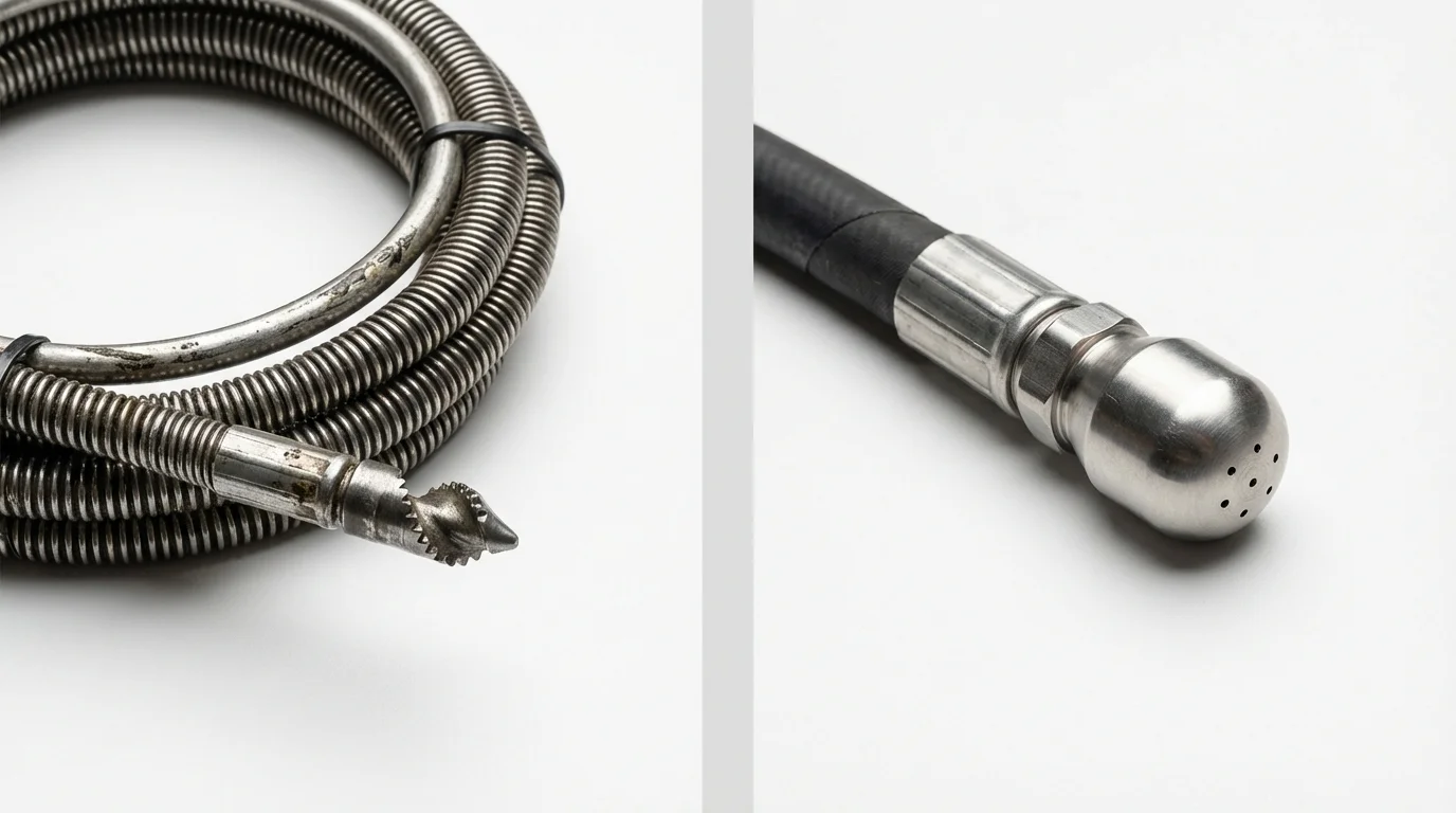 Drain snake cable and hydro jetting nozzle used for drain cleaning in Buckfield, ME