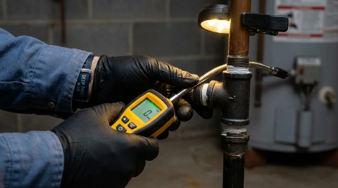 Gas leak detection with electronic sniffer by Johns Plumbing LLC in Buckfield